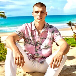 CATCH SURF Pullover Neck Button Shirt REVERSE PRINT Aloha Pink